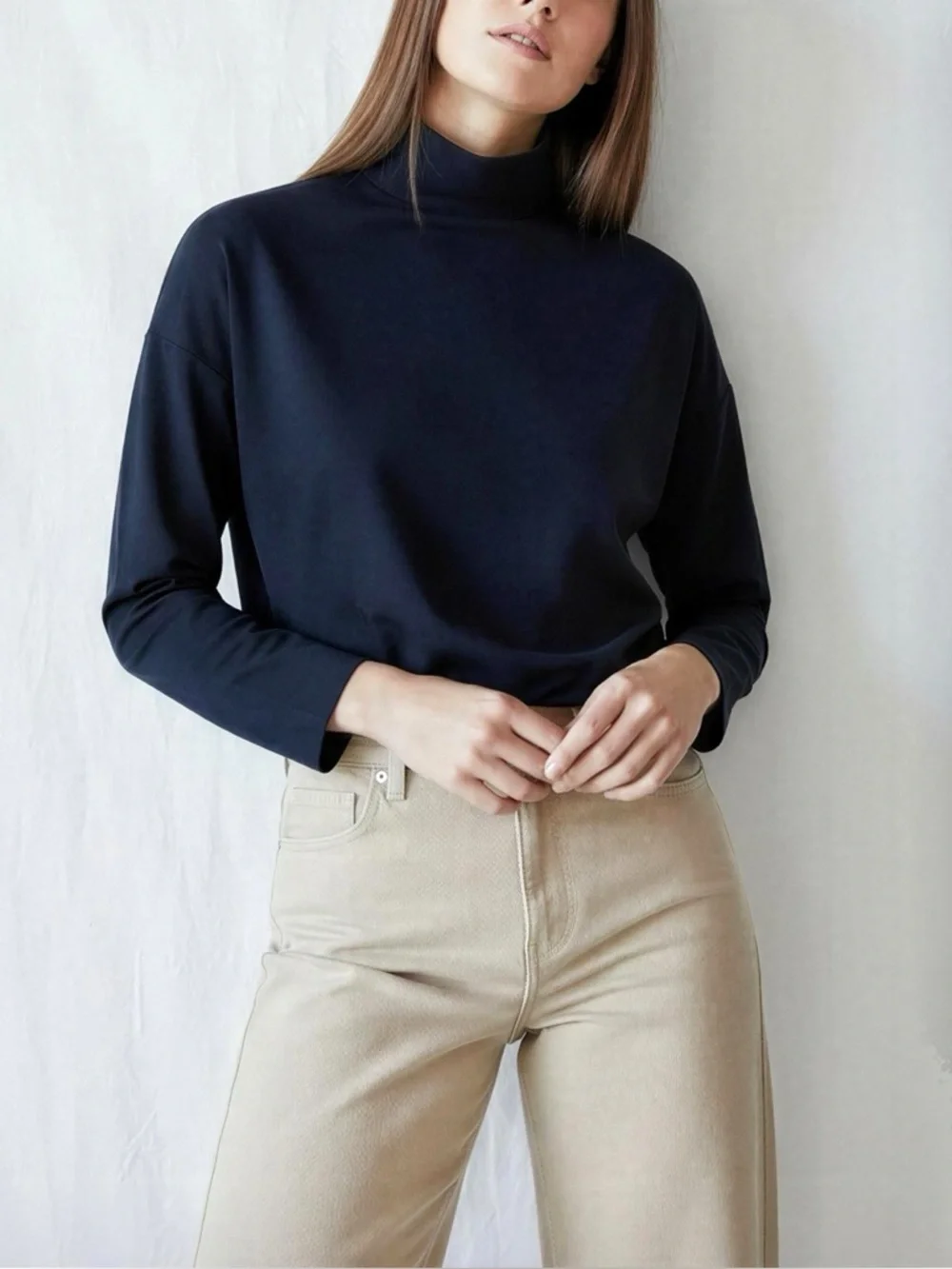 EMERSON FRY Edie Mock Turtleneck Top, Black, XS